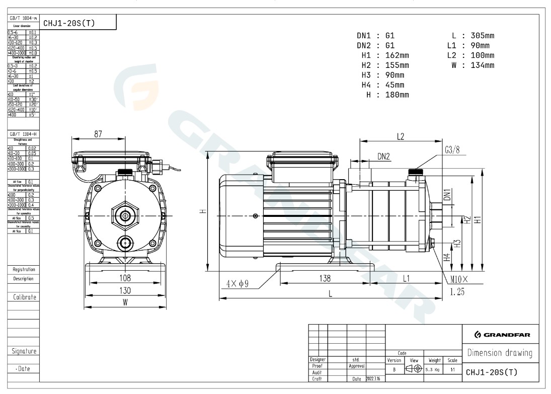 Центробежный насос GRANDFAR CHJ8-20ST Изображение_2